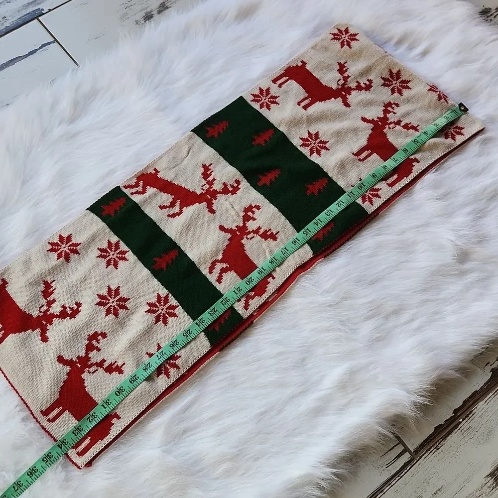 Red‎ Green Christmas Knitted Elk Antler Pattern Shawl Scarf